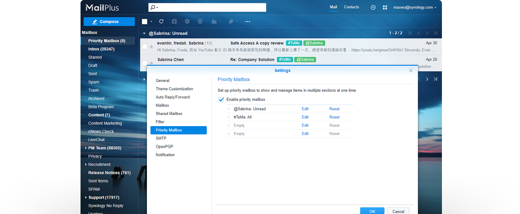 Synology Mail Server Arayüzü